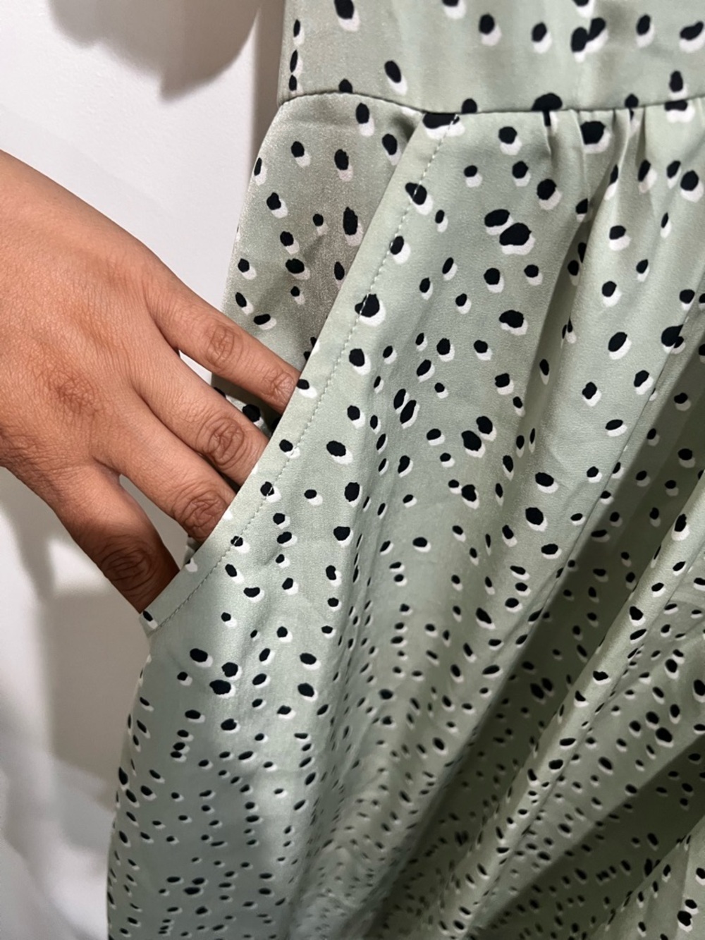 saltwater LUXE Sage Green Polka Dot V-Neck Mini Dress - Picture 4 of 5